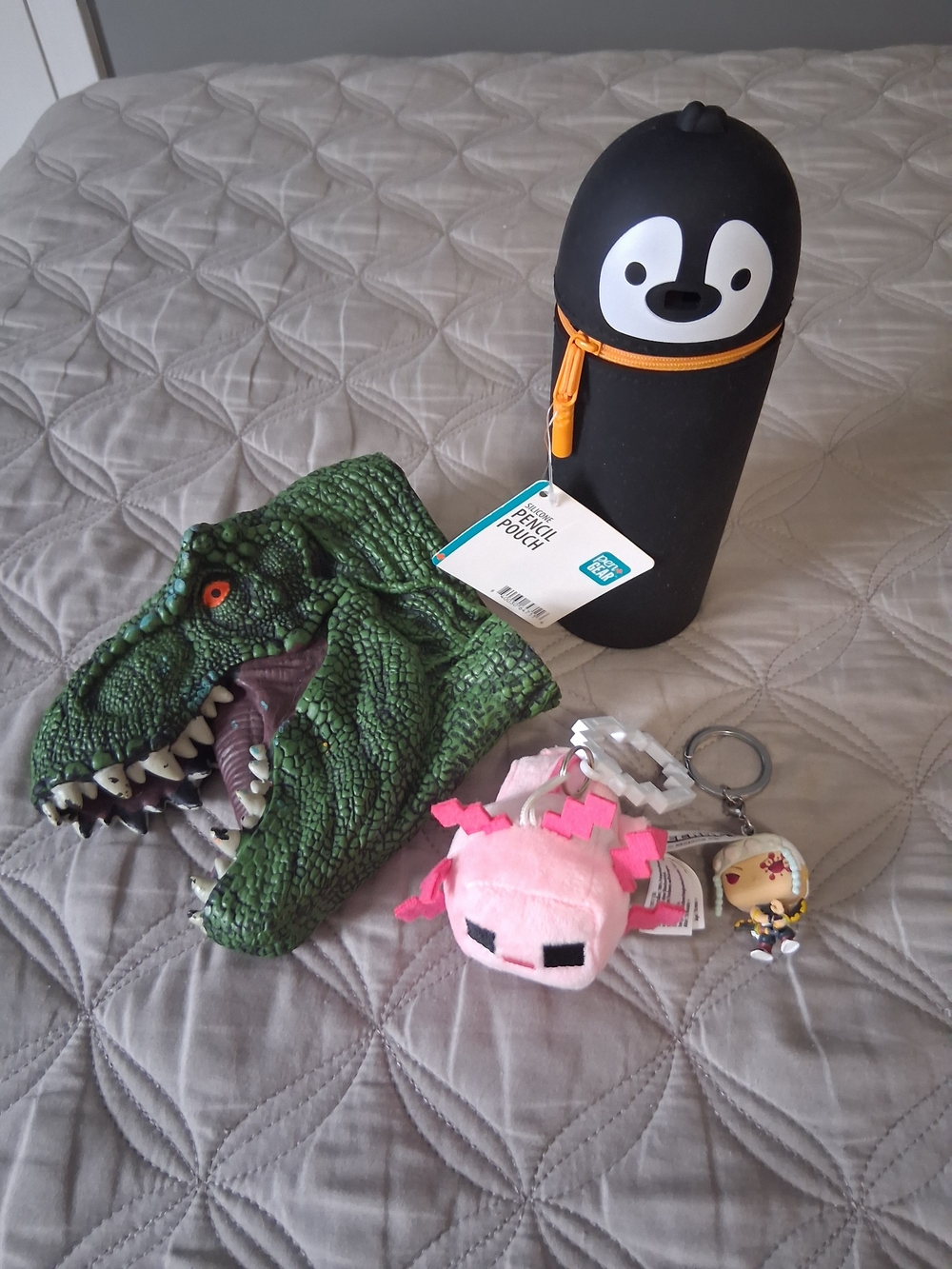 Assorted toys and pencil case for kids Minecraft keychain dinosaur puppet